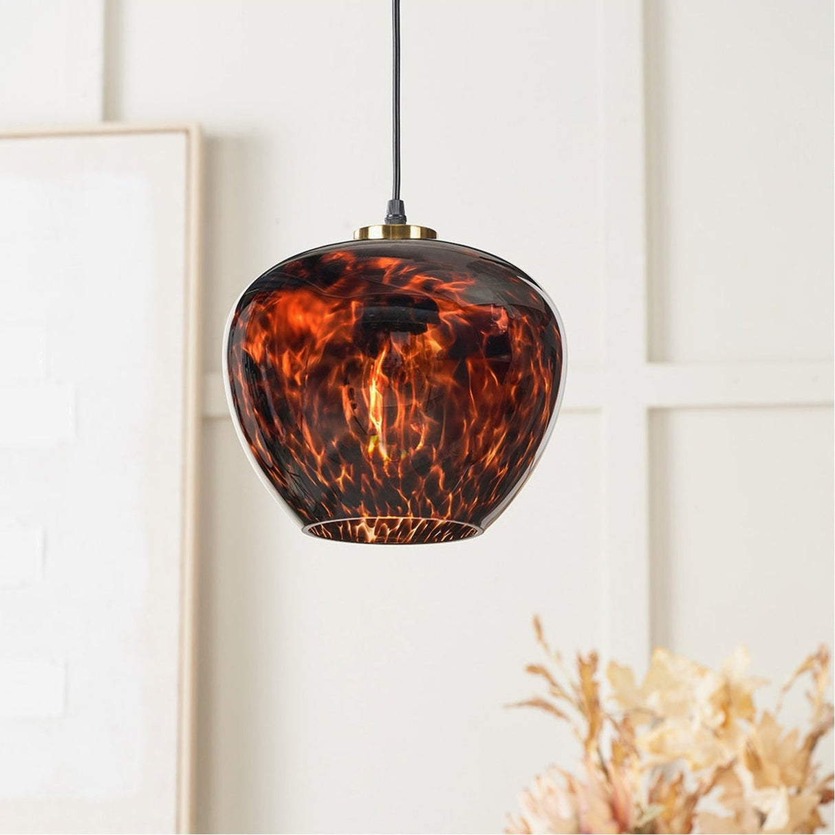 Lucien Tortoiseshell Glass Pendant Light - 24cm