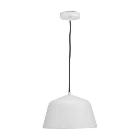 Amalie Grey Metal Retro Pendant Light, 30cm wide dome-shaped steel shade with black cable and round ceiling rose, shown on a plain white background.