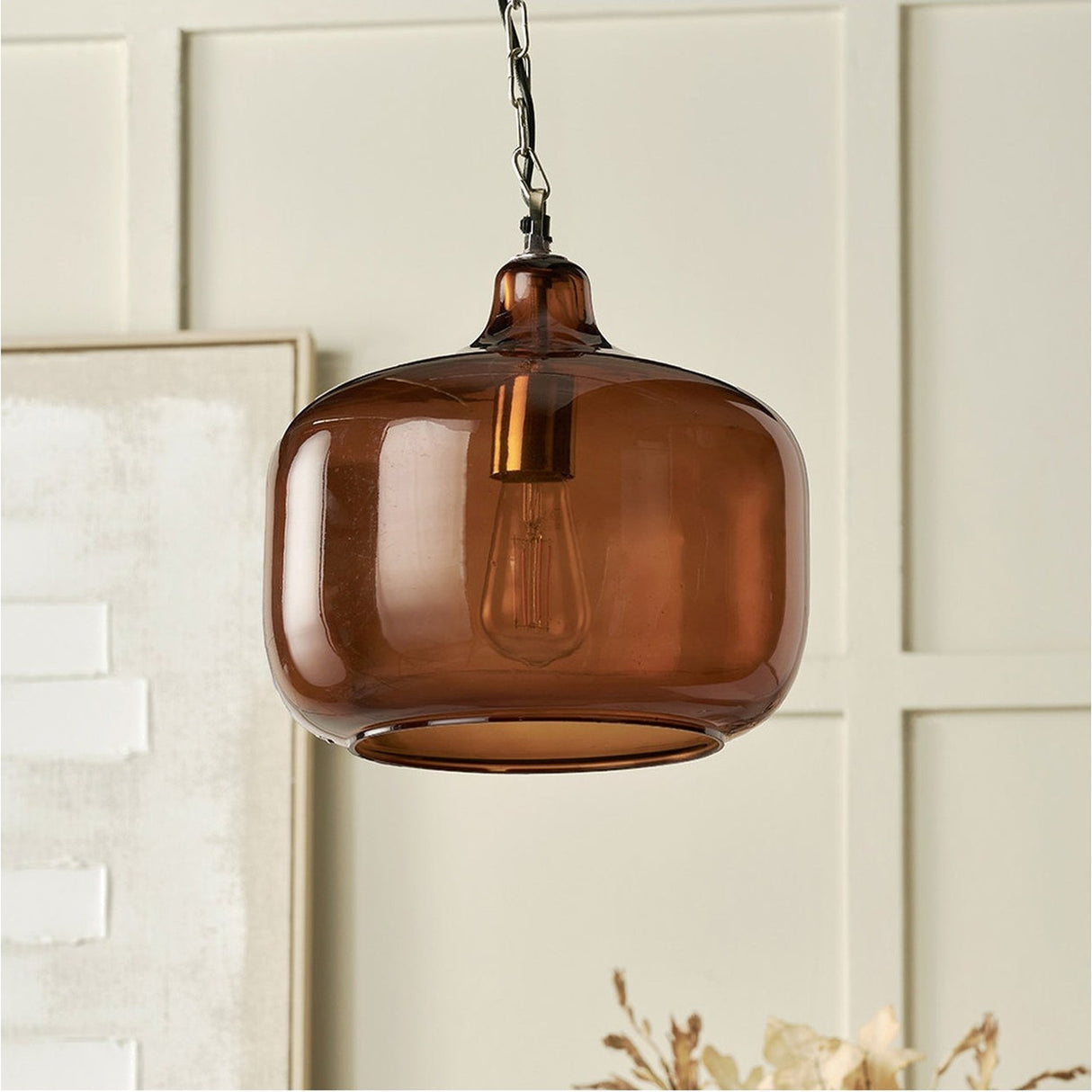 Corby Amber Glass Pendant Light - 29cm