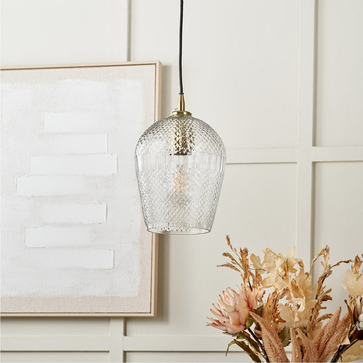 Giselle Diamond Design Clear Handcut Glass Pendant Light - 19cm
