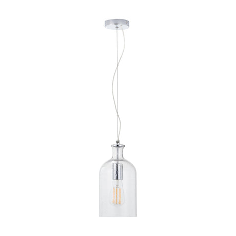 Bellamy Clear Glass Bubble Pendant Light, 15cm, with chrome fittings, white cable, and a visible Edison bulb, shown against a plain white background.