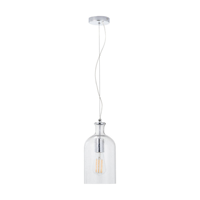 Bellamy Clear Glass Bubble Pendant Light, 15cm, with chrome fittings, white cable, and a visible Edison bulb, shown against a plain white background.