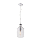 Bellamy Clear Glass Bubble Pendant Light, 15cm, with a seeded cylindrical shade and chrome fitting on a long cord, shown against a plain white background.