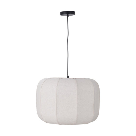Oscar Linen Structured Pendant Light in natural cream fabric, 51cm wide drum-shaped shade with black ceiling cap and cord, shown on a plain white background.