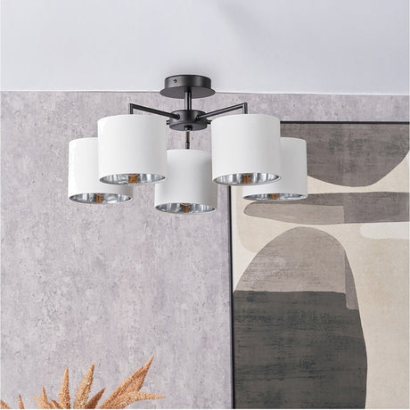 Elin Matt Black & Ivory 5 Light Pendant - 24cm