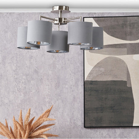 Elin Brushed Silver & Steel Grey 5 Light Pendant - 24cm