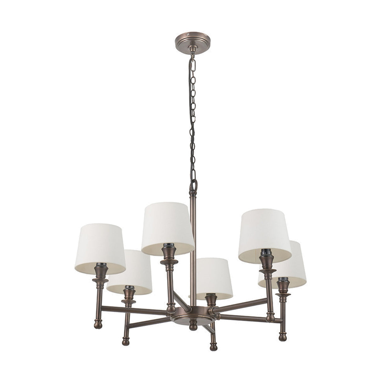 Piero Antique Bronze 6 Arm Pendant with White Handloom Tapered Light