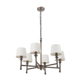 Piero Antique Bronze 6 Arm Pendant with White Handloom Tapered Light