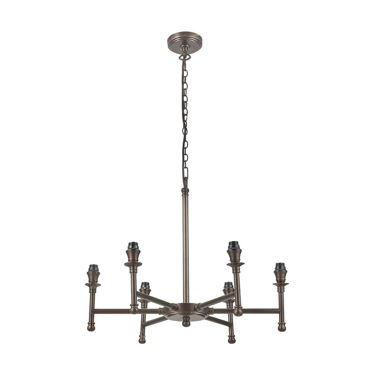 Piero Antique Bronze 6 Arm Pendant with White Handloom Tapered Light