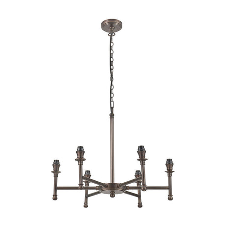 Piero Antique Bronze 6 Arm Pendant with Cream Silk Mix Shades Light