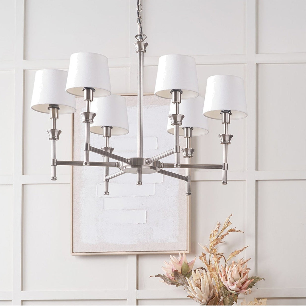 Salvatore Antique Silver Brass 6 Arm Pendant Light - 62cm