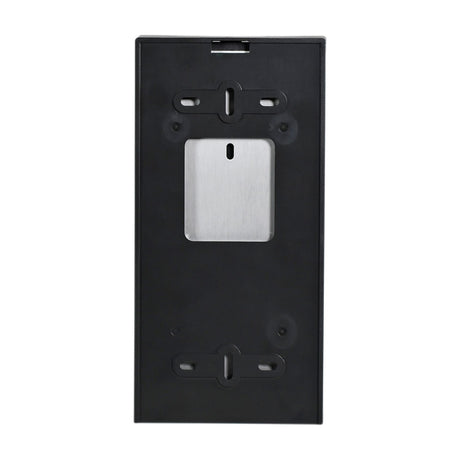 Mercury 2WDPv2 door phone rear panel, black rectangular casing with brushed metal speaker plate and mounting brackets, shown on a white background.