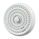 AVSL Mercury heat alarm with round white housing, concentric ventilation holes, central thermistor sensor and side mute button, on a plain white background.