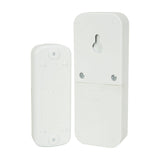 Rear view of the white Mercury wireless waterproof doorbell push button and portable chime, showing keyhole mount and battery compartments.