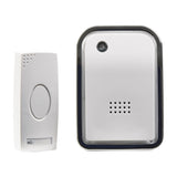 Mercury wireless door chime kit by AVSL with white push-button transmitter and chrome-trimmed receiver featuring LED indicator and speaker grille.