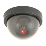 Mercury dummy dome CCTV camera by AVSL with black base, translucent dome and flashing red LED, shown on a plain white background.