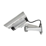 Mercury dummy IR bullet CCTV camera by AVSL in silver plastic with mock cable and adjustable wall bracket, shown side-on against a plain white background.