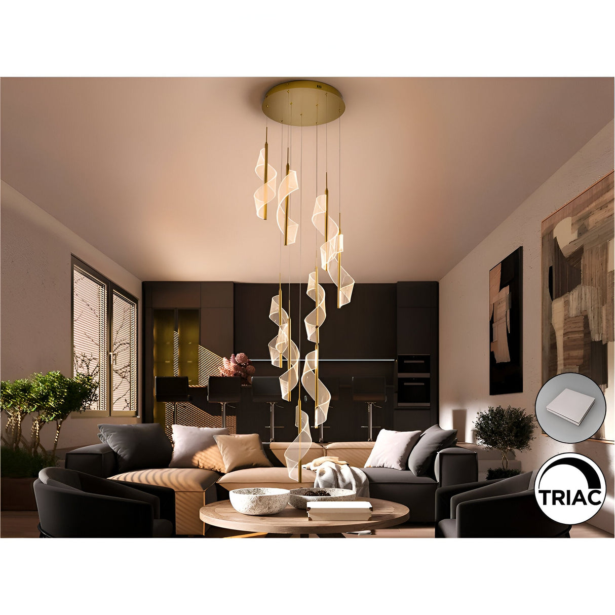 Austral 9 Light LED Cluster Pendant 78W 3000K - Gold/Transparent