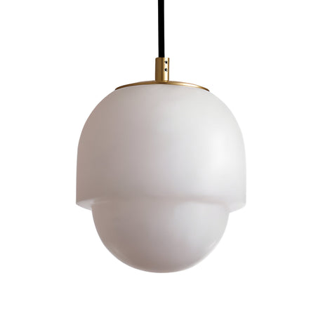 The Esmira 1 Light Layered Dome Alabaster Single Pendant features a rounded soft white alabaster shade, suspended from a black cord and accented with brushed brass for a modern look.