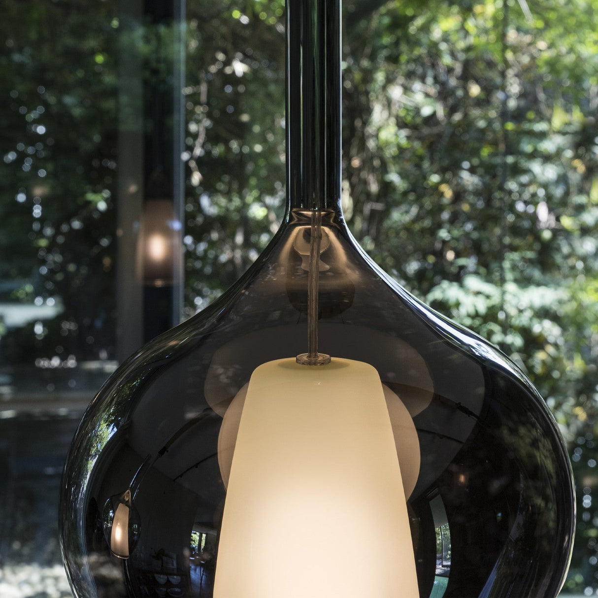 Kalique Raindrop Pendant Light 180mm - Chrome & Smoke Glass in situ