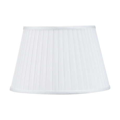 Lyndon Ivory Silk Mix Knife Pleated Tapered Lampshade, 30cm, in fabric with fine vertical pleats and a rounded trim, shown on a plain white background.