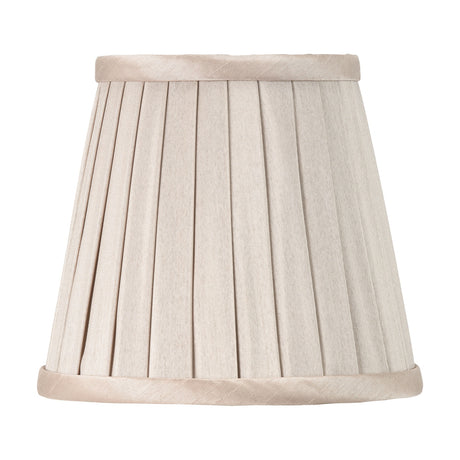 Lyndon Taupe Silk Mix Knife Pleated Tapered Lampshade, 16cm, fabric shade with fine vertical pleats and satin trim edges, shown on a plain white background.