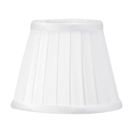 Lyndon Ivory Silk Mix knife pleated tapered lampshade, 18cm, in fabric with a fine pleated texture, shown on a plain white background.