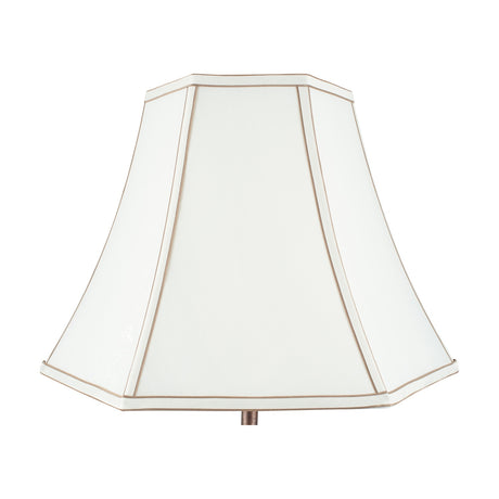 Lyla Cream Silk Mix Bowed Lampshade, 25cm hexagonal fabric shade with tan piped seams, shown on a plain white background.
