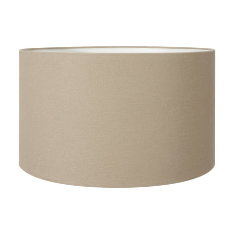 Henry Taupe Handloom Cylinder Lampshade, 35cm, in taupe fabric with a white interior, shown on a plain white background.