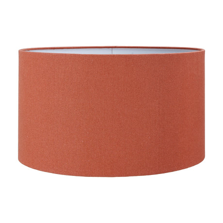 Henry Tobacco Handloom Cylinder Lampshade, 35cm, in tobacco-brown fabric with a white interior, shown on a plain white background.