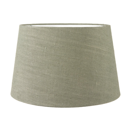 Milos Pistachio Green Linen Tapered Lampshade, 30cm wide, textured linen fabric with white interior lining, shown on a plain white background.