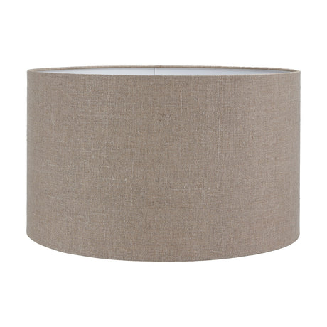 Edward Linen Cylinder Lampshade in natural linen, 50cm wide, with a plain drum shape and white interior, shown against a plain white background.