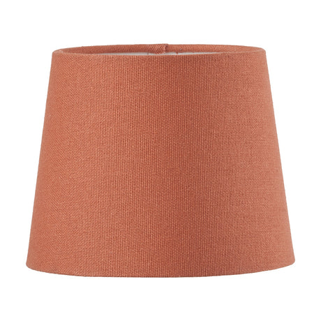 Pelham Tobacco Handloom Tapered Candle Clip Lampshade in terracotta woven fabric, 15cm wide, shown on a plain white background.