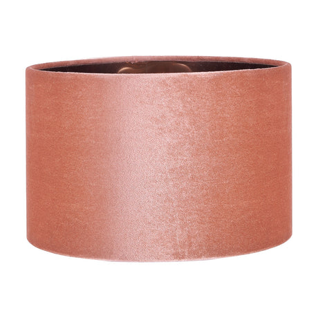 Bow Apricot Velvet Cylinder Lampshade, 25cm, in apricot-pink velvet with a smooth drum shape, shown on a plain white background.