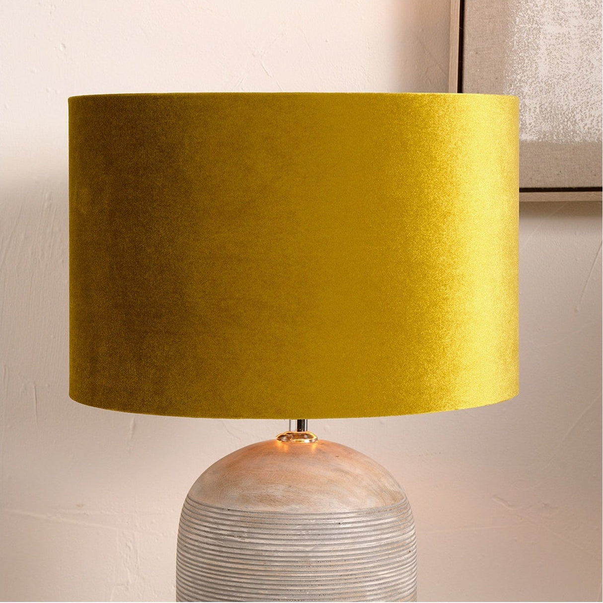 Bow Mustard Velvet Cylinder Lampshade - 25cm