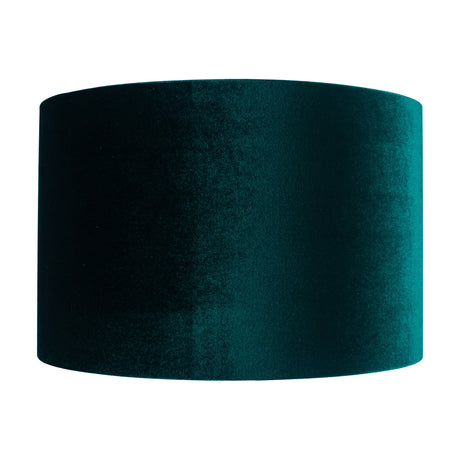Bow Forest Green Velvet Cylinder Lampshade, 30cm wide drum shade in deep green velvet with a soft sheen, shown on a plain white background.