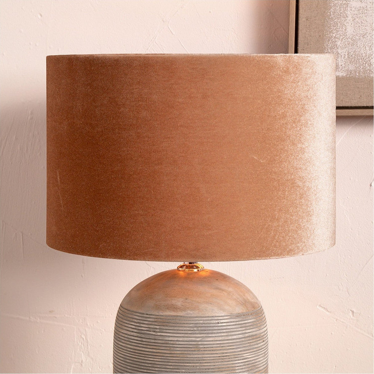 Bow Apricot Velvet Cylinder Lampshade - 40cm
