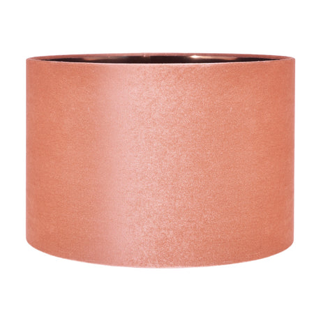 Bow Apricot Velvet Cylinder Lampshade, 45cm wide drum shade in apricot velvet with a bright metallic gold interior, shown on a plain white background.