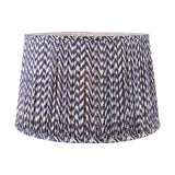 Vienna Blue Chevron Pleated Lampshade, 40cm, tapered drum shape in fabric with a blue and white zigzag pattern, pleated finish, shown on a plain white background.