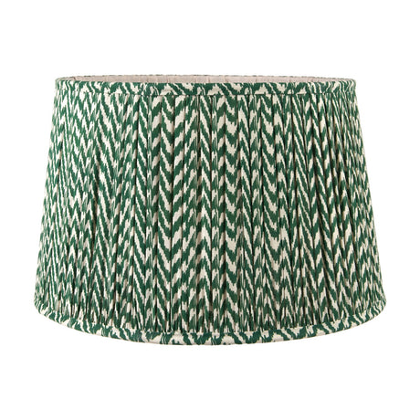 Vienna Forest Green Chevron Pleated Lampshade, 40cm, tapered drum shape in fabric with a green and cream zigzag pattern, pleated sides, shown against a plain white background.