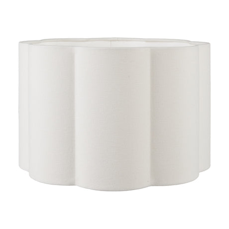 Bloom White Handloom Scalloped Cylinder Lampshade, 40cm wide, in white fabric with a wavy scalloped edge, shown against a plain white background.