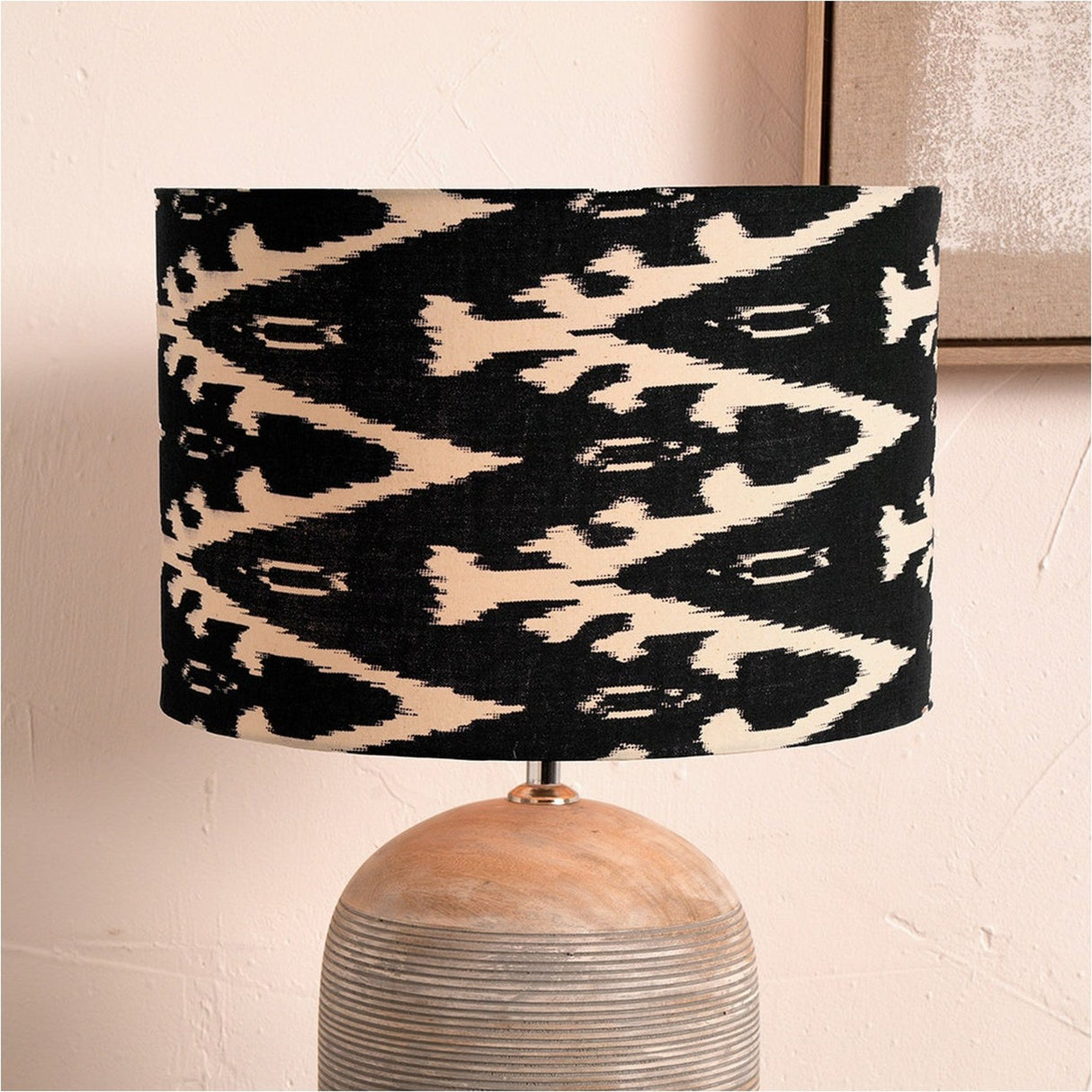 Lars Black Ikat Cylinder Lampshade - 30cm