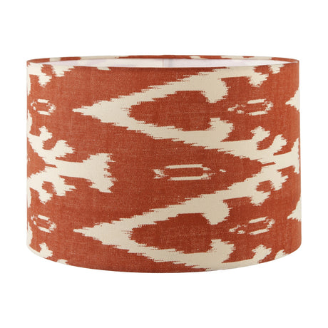 Lars Cinnamon Ikat Cylinder Lampshade in fabric, 35cm, featuring a rust-orange and cream ikat pattern, shown on a plain white background.