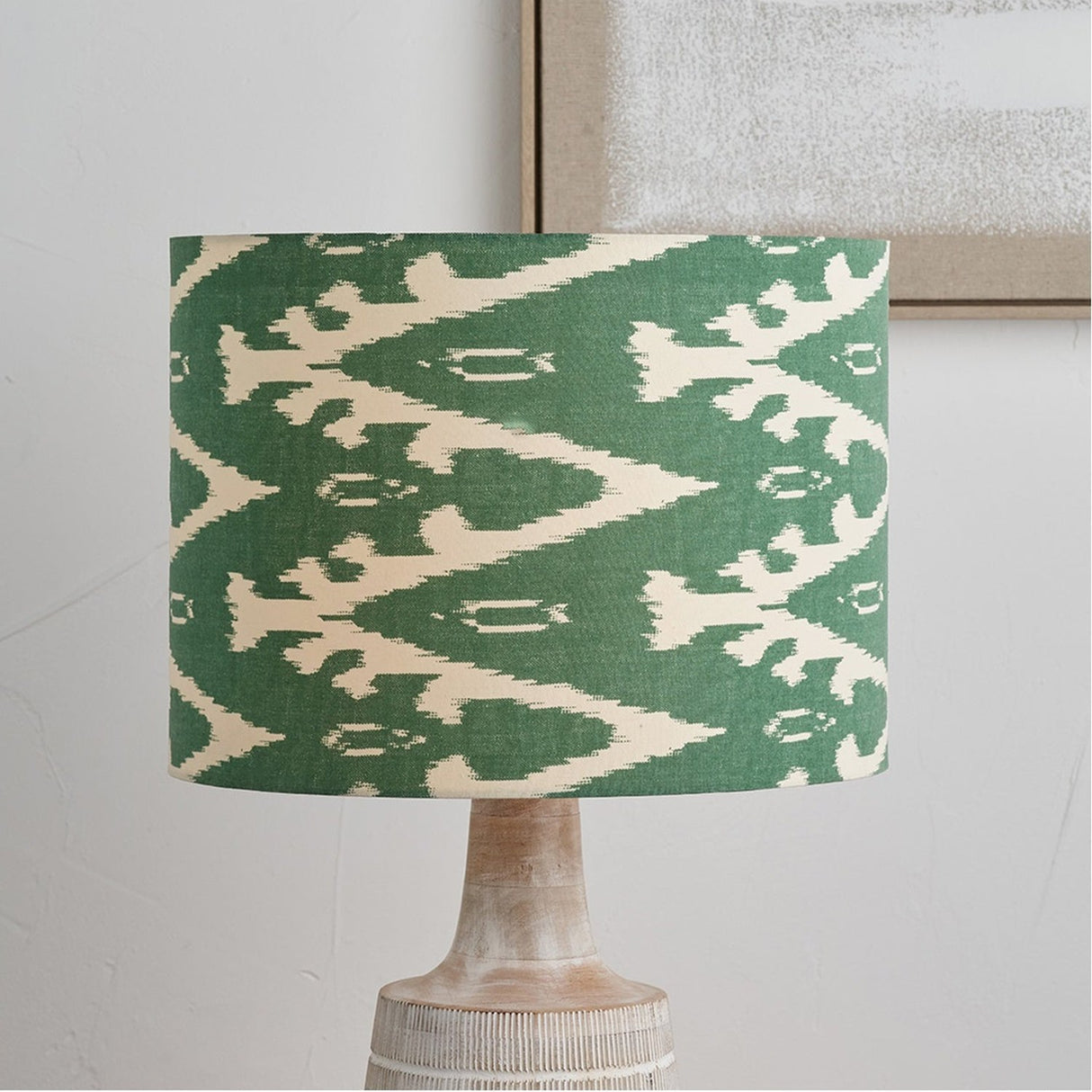 Lars Racing Green Ikat Cylinder Lampshade - 35cm
