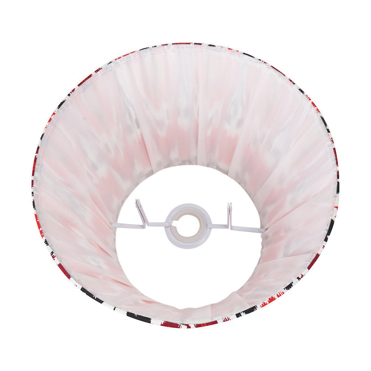 Izara Red Ikat Pleated Tapered Lampshade, 35cm, shown from below on a white background, revealing pleated fabric interior and white metal fitter frame.