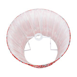 Izara Red Ikat Pleated Tapered Lampshade, 45cm, shown from below with pleated pink-toned fabric interior and red patterned trim, white fitting frame, on a plain background.