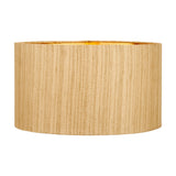 Stellan Gold Slubbed Silk Mix Lined Cylinder Lampshade, 35cm, in vertically textured golden fabric with a matching gold-toned interior lining, shown on a plain white background.