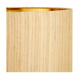 Close-up of the Stellan Gold Slubbed Silk Mix Lined Cylinder Lampshade, 35cm, showing textured gold fabric exterior and gold-lined interior.