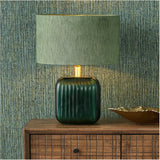 Stellan Green Slubbed Silk Mix Gold Lined Cylinder Lampshade - 35cm