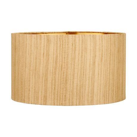 Stellan Gold Slubbed Silk Mix Lined Cylinder Lampshade, 40cm, in a fabric drum shape with subtle vertical texture, shown on a plain white background.
